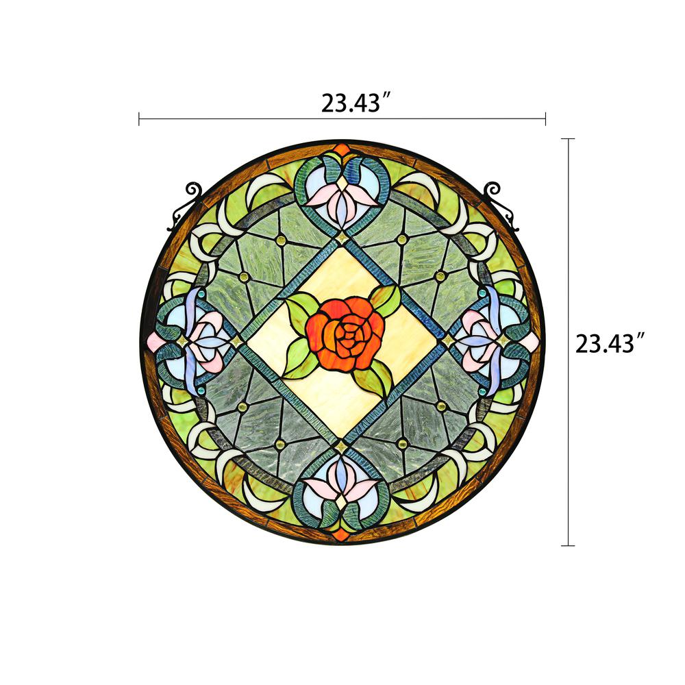 CHLOE Lighting ENCHANTED Tiffany-Style Floral Stained Glass Window Panel 25" Height. Picture 8