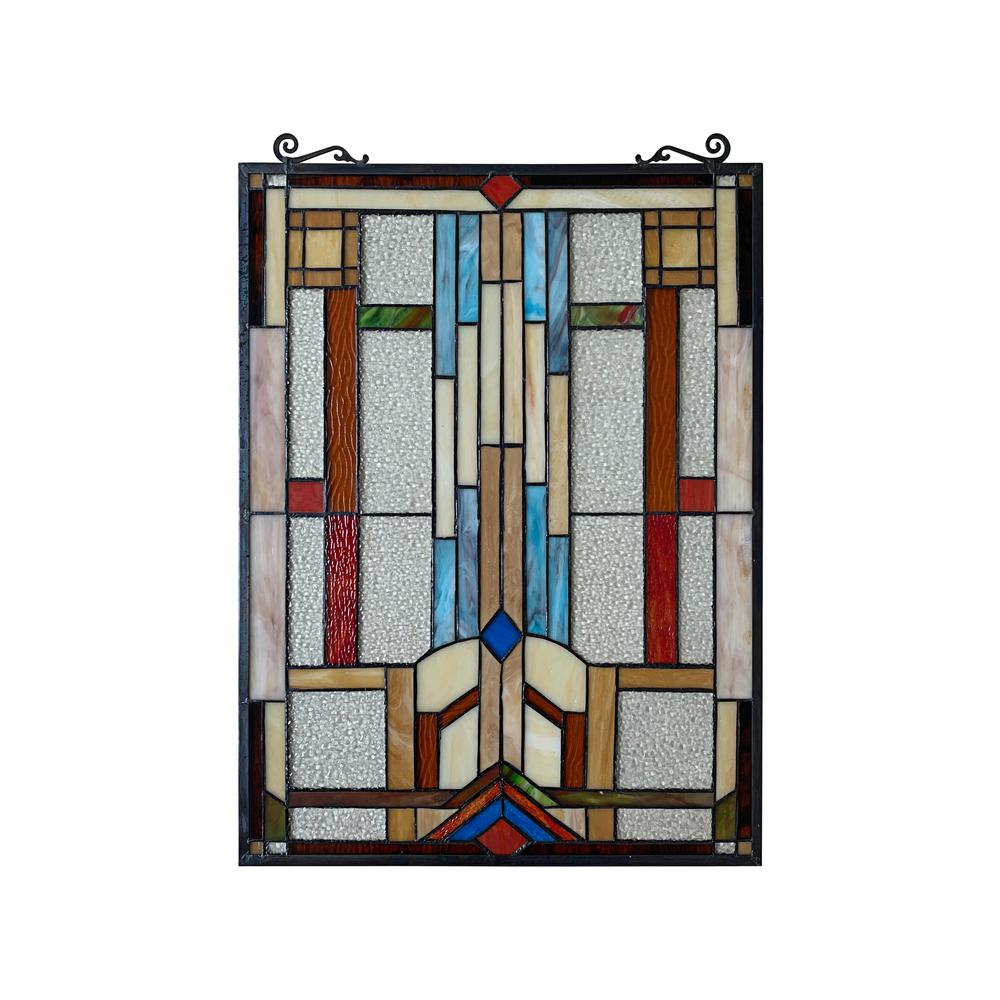 CHLOE Lighting JOASH Tiffany-Style Geometric Stained Glass Window Panel 24" Height. Picture 8