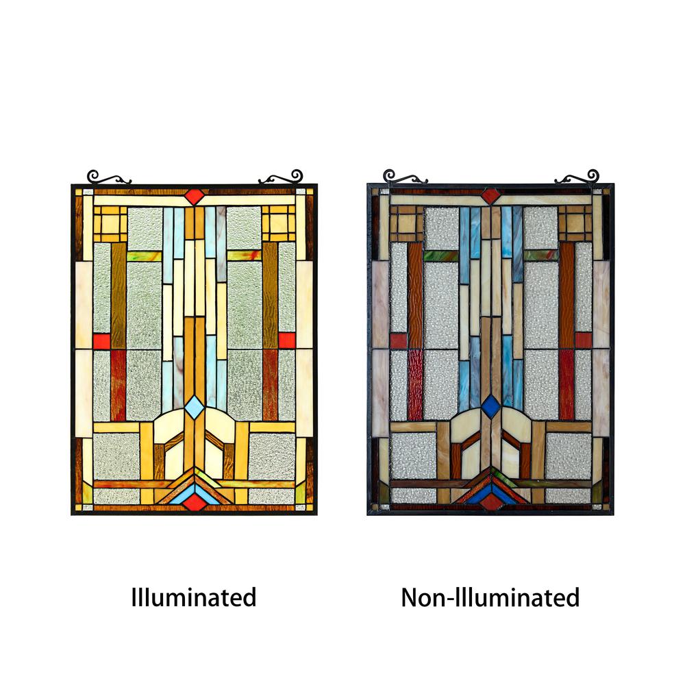CHLOE Lighting JOASH Tiffany-Style Geometric Stained Glass Window Panel 24" Height. Picture 4