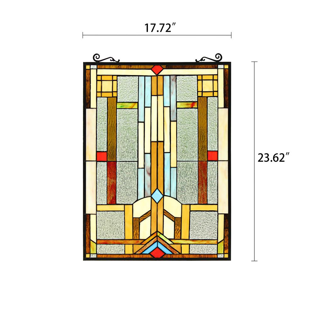 CHLOE Lighting JOASH Tiffany-Style Geometric Stained Glass Window Panel 24" Height. Picture 2