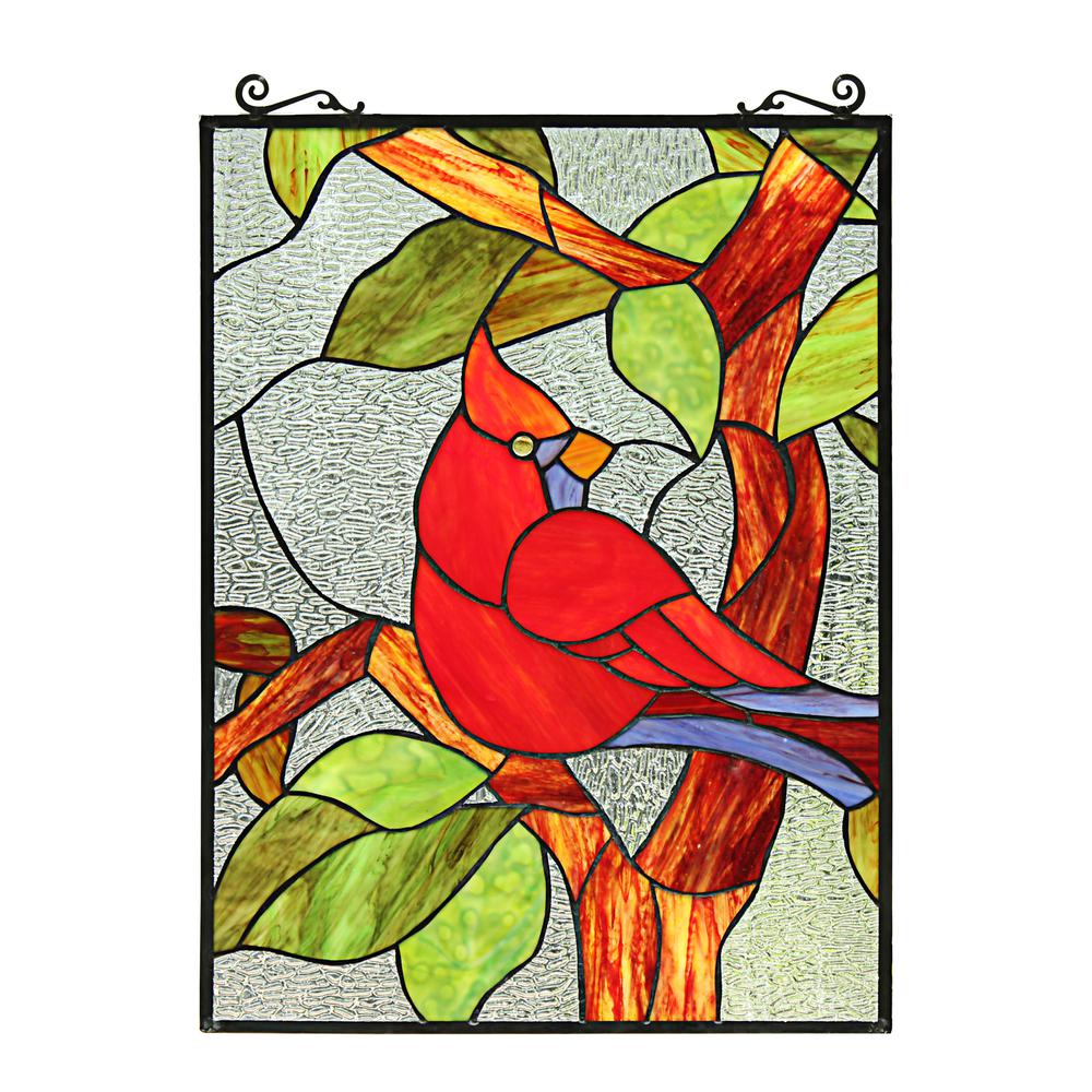 CHLOE Lighting CARDINAL Tiffany-Style Animal Stained Glass Window Panel 25" Height. Picture 2