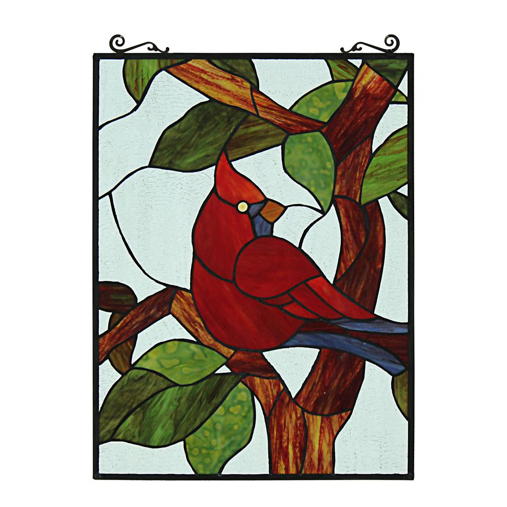 CHLOE Lighting CARDINAL Tiffany-Style Animal Stained Glass Window Panel 25" Height. Picture 3