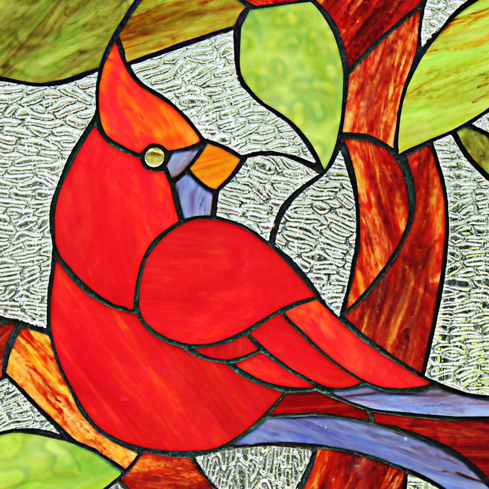CHLOE Lighting CARDINAL Tiffany-Style Animal Stained Glass Window Panel 25" Height. Picture 1