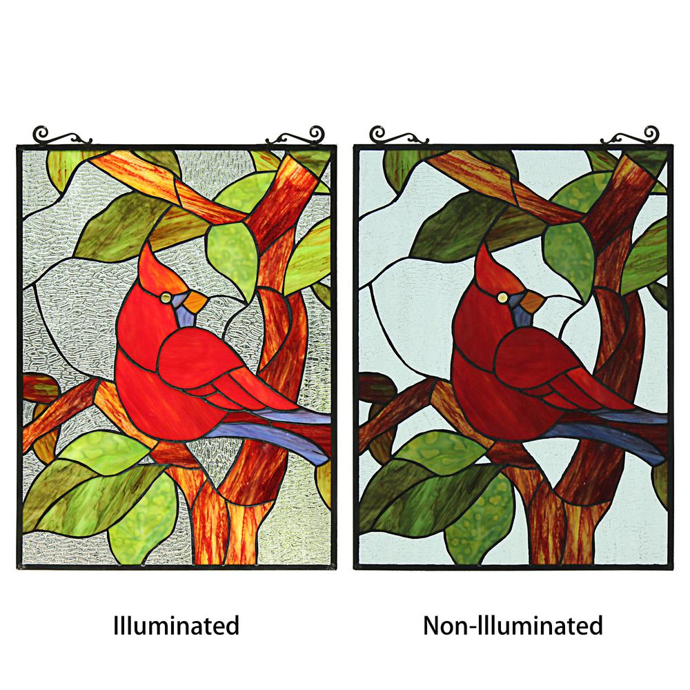 CHLOE Lighting CARDINAL Tiffany-Style Animal Stained Glass Window Panel 25" Height. Picture 5