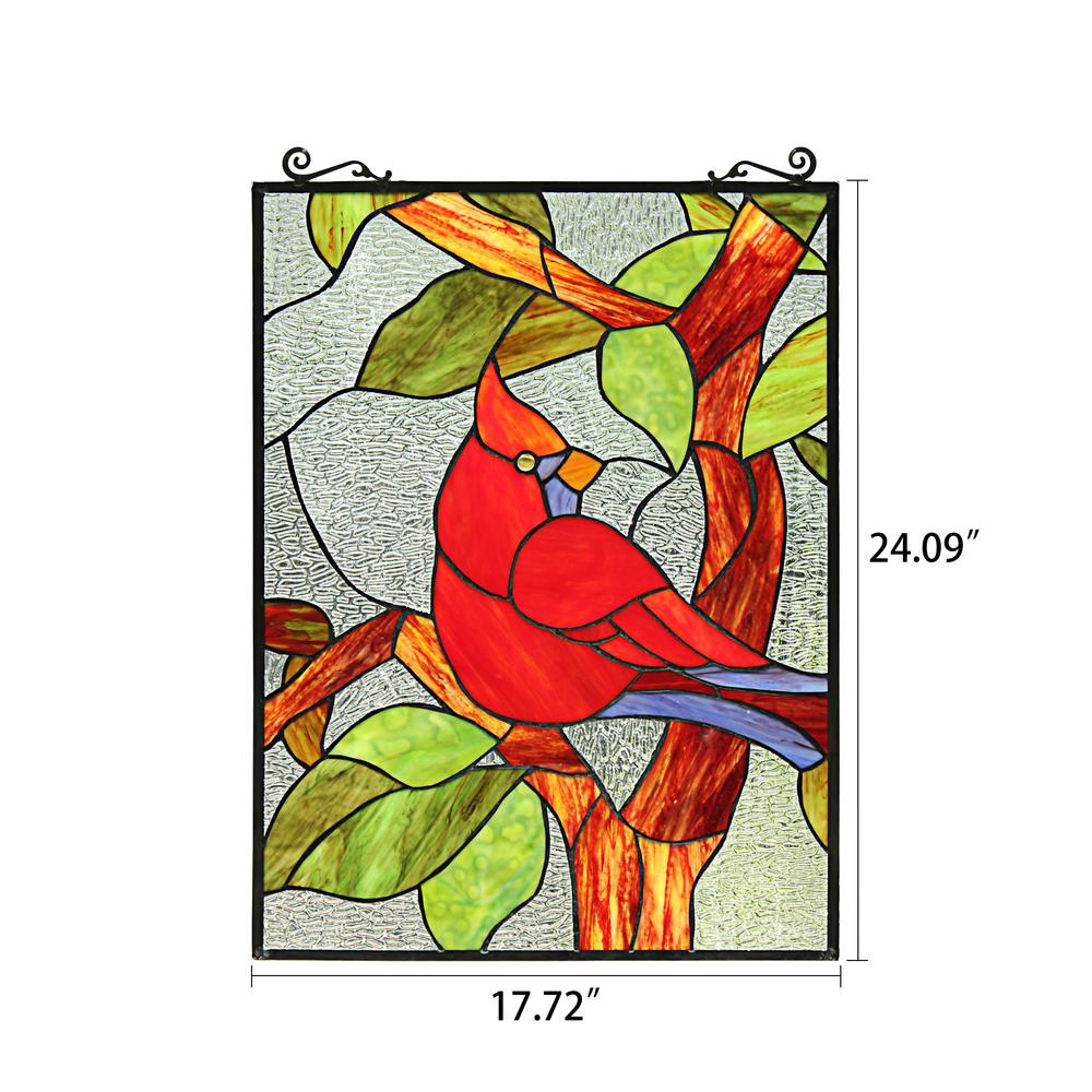 CHLOE Lighting CARDINAL Tiffany-Style Animal Stained Glass Window Panel 25" Height. Picture 7