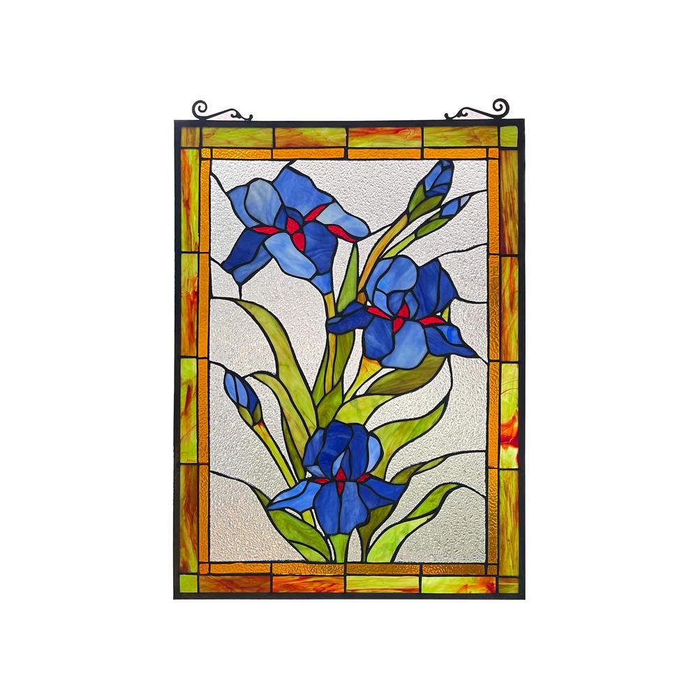 CHLOE Lighting BLUE SCARLETT Stained Glass Window Panel 24" Tall. Picture 1