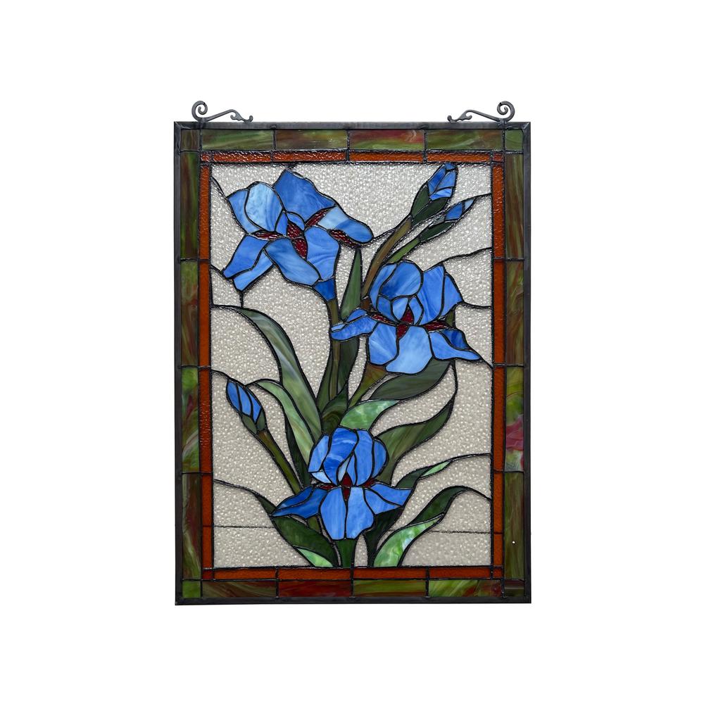 CHLOE Lighting BLUE SCARLETT Stained Glass Window Panel 24" Tall. Picture 2