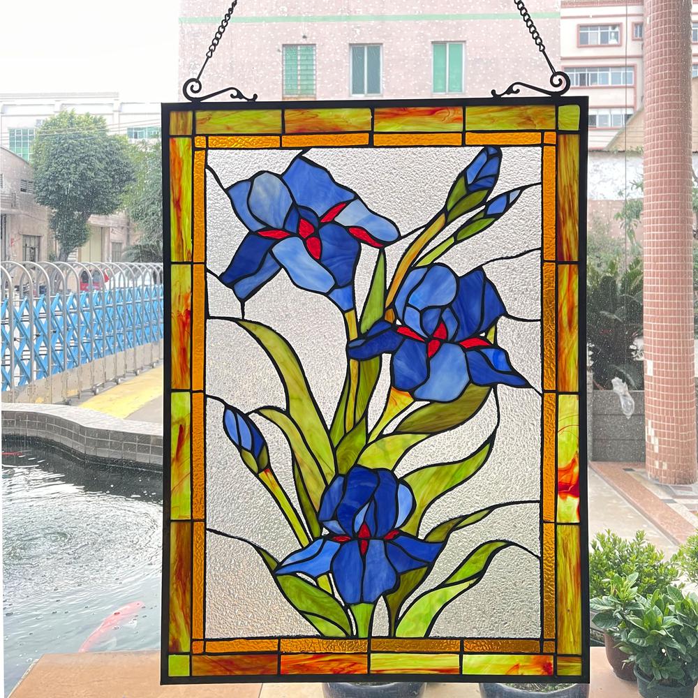 CHLOE Lighting BLUE SCARLETT Stained Glass Window Panel 24" Tall. Picture 6