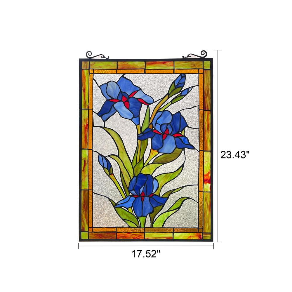 CHLOE Lighting BLUE SCARLETT Stained Glass Window Panel 24" Tall. Picture 7