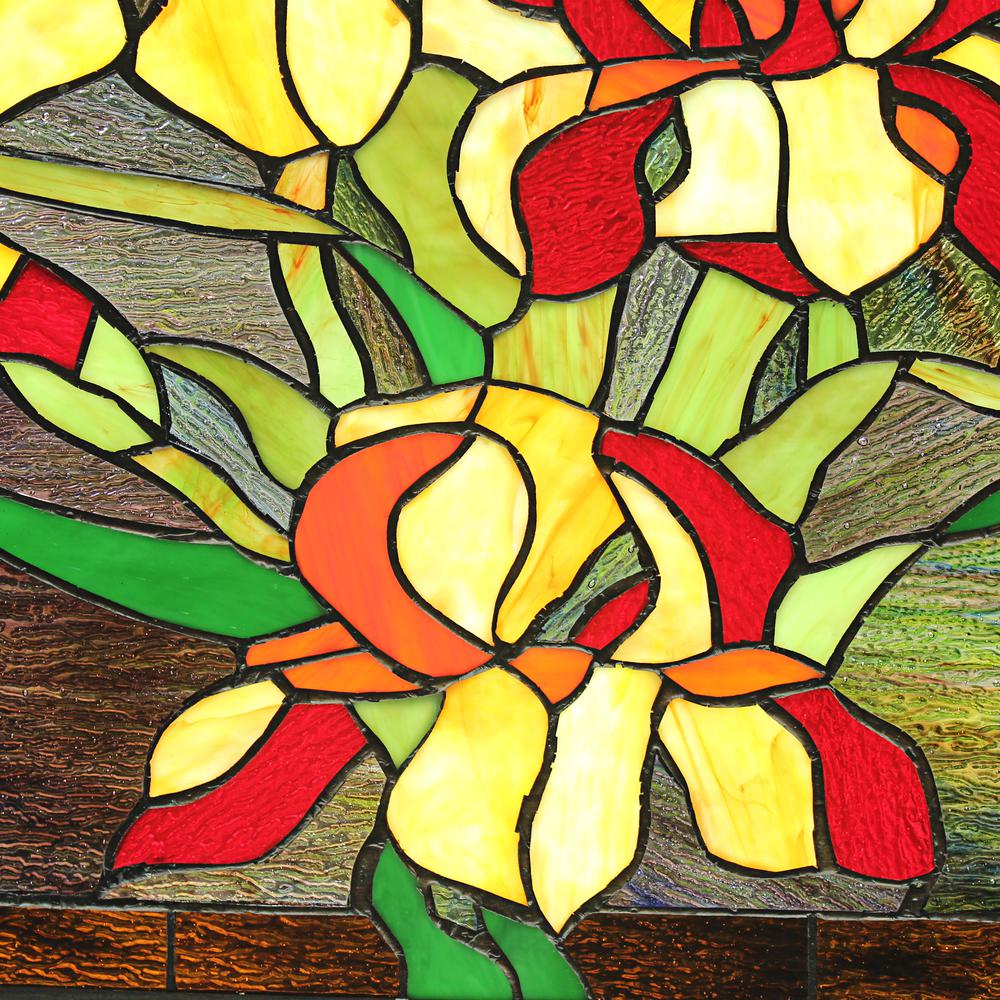 CHLOE Lighting FIRE LILY Tiffany-Style Floral Stained Glass Window Panel 25" Height. Picture 4