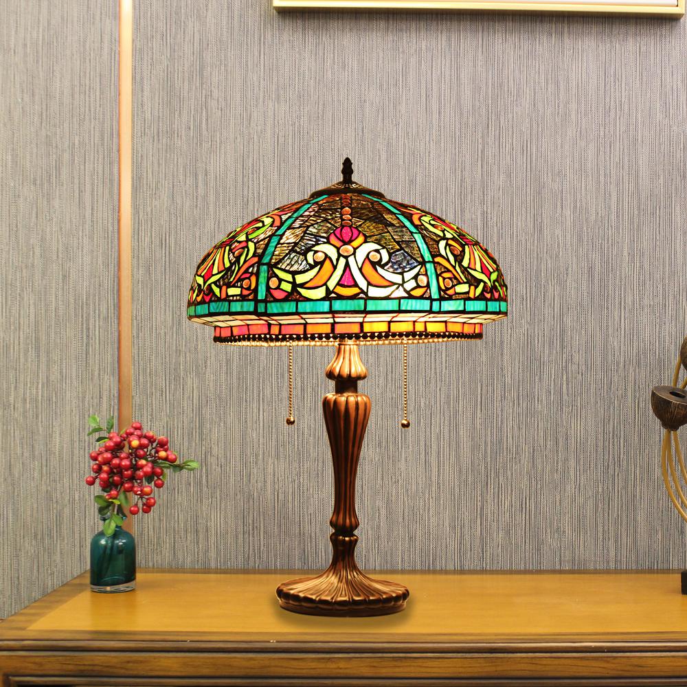 CHLOE Lighting DOLORIS Tiffany-Style Victorian Stained Glass Table Lamp 17" Width. Picture 3