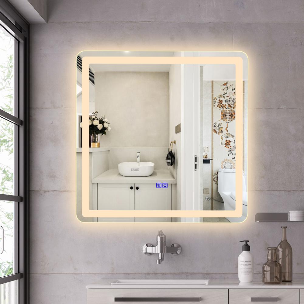 CHLOE Lighting LUMINOSITY Back Lit Square TouchScreen LED Mirror 3 Color Temperatures 3000K-6000K 24" Wide. Picture 14