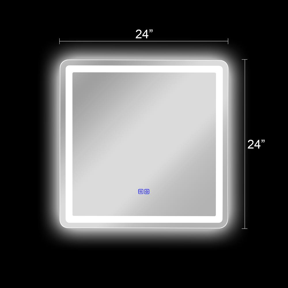 CHLOE Lighting LUMINOSITY Back Lit Square TouchScreen LED Mirror 3 Color Temperatures 3000K-6000K 24" Wide. Picture 17