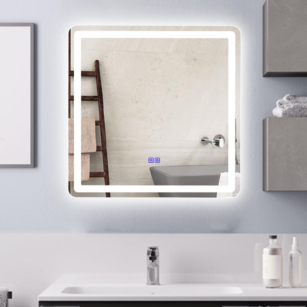CHLOE Lighting LUMINOSITY Back Lit Square TouchScreen LED Mirror 3 Color Temperatures 3000K-6000K 28" Wide. Picture 14