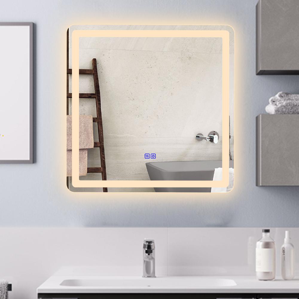 CHLOE Lighting LUMINOSITY Back Lit Square TouchScreen LED Mirror 3 Color Temperatures 3000K-6000K 28" Wide. Picture 15