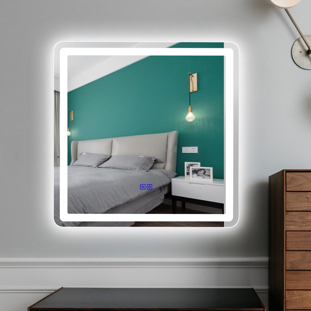 CHLOE Lighting LUMINOSITY Back Lit Square TouchScreen LED Mirror 3 Color Temperatures 3000K-6000K 28" Wide. Picture 16