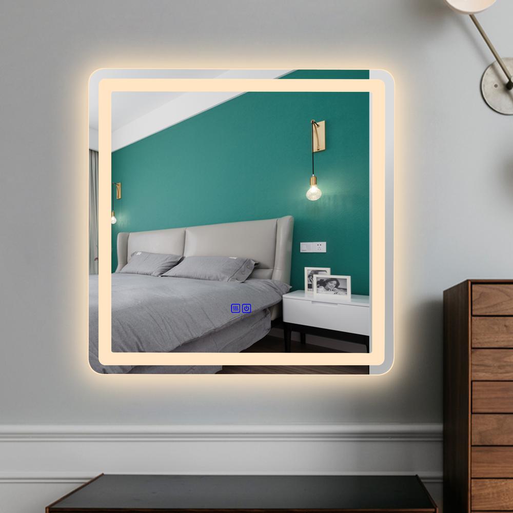 CHLOE Lighting LUMINOSITY Back Lit Square TouchScreen LED Mirror 3 Color Temperatures 3000K-6000K 28" Wide. Picture 17