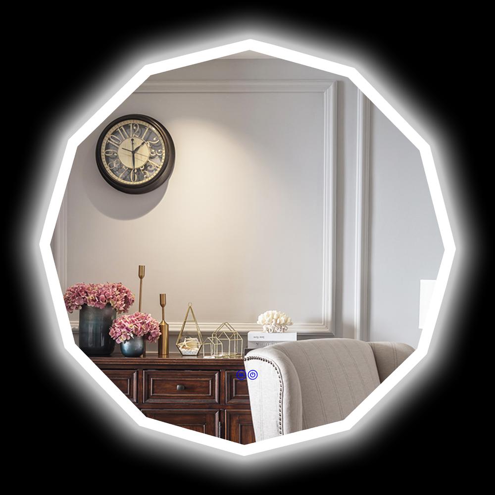 CHLOE Lighting LUMINOSITY Back Lit Dodecagon TouchScreen LED Mirror 3 Color Temperatures 3000K-6000K 32" Wide. Picture 6