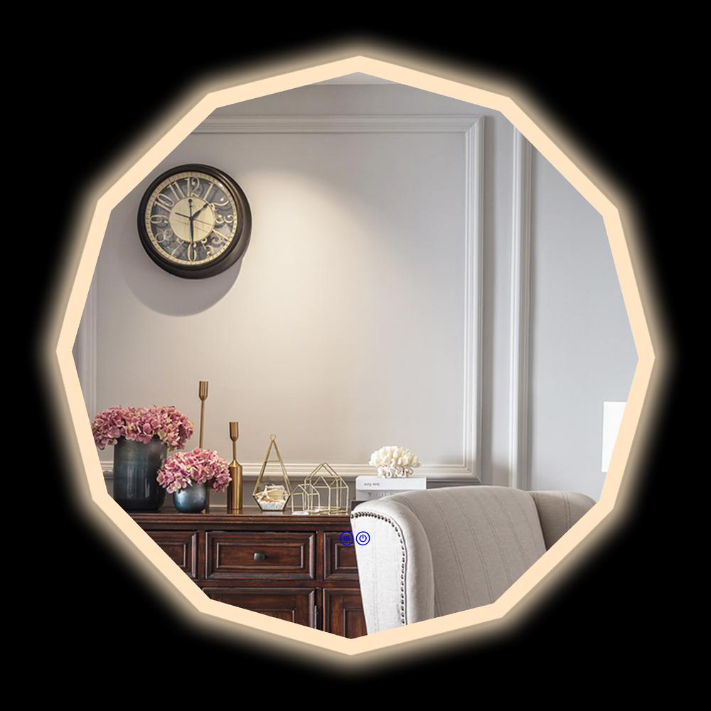 CHLOE Lighting LUMINOSITY Back Lit Dodecagon TouchScreen LED Mirror 3 Color Temperatures 3000K-6000K 32" Wide. Picture 7