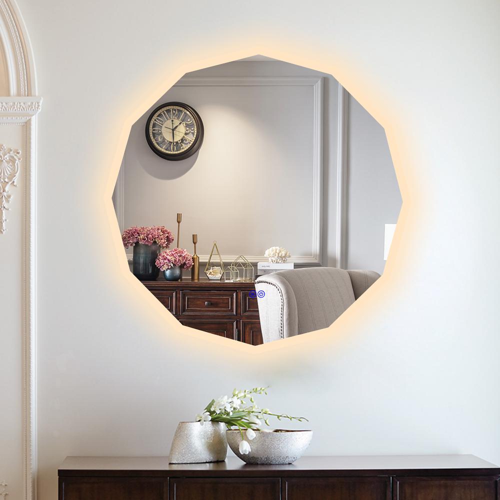 CHLOE Lighting LUMINOSITY Back Lit Dodecagon TouchScreen LED Mirror 3 Color Temperatures 3000K-6000K 32" Wide. Picture 14