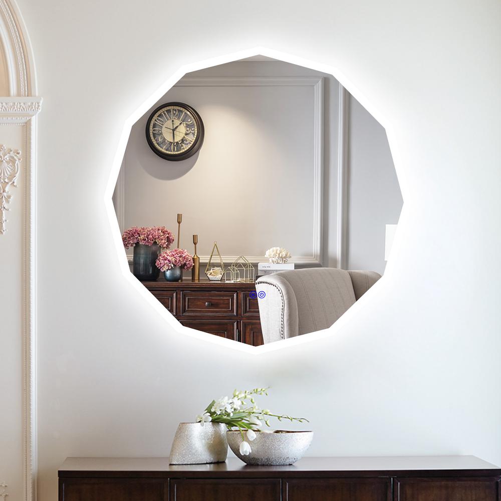CHLOE Lighting LUMINOSITY Back Lit Dodecagon TouchScreen LED Mirror 3 Color Temperatures 3000K-6000K 32" Wide. Picture 15