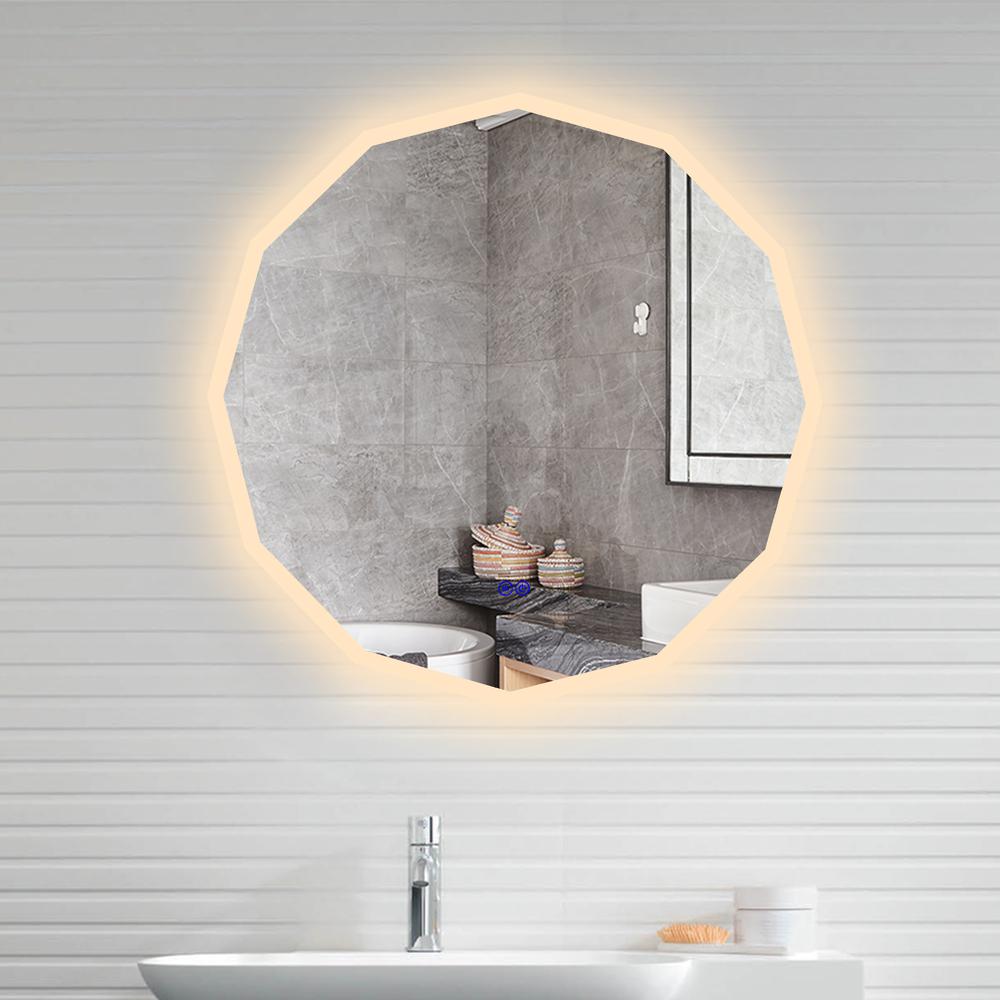 CHLOE Lighting LUMINOSITY Back Lit Dodecagon TouchScreen LED Mirror 3 Color Temperatures 3000K-6000K 32" Wide. Picture 16