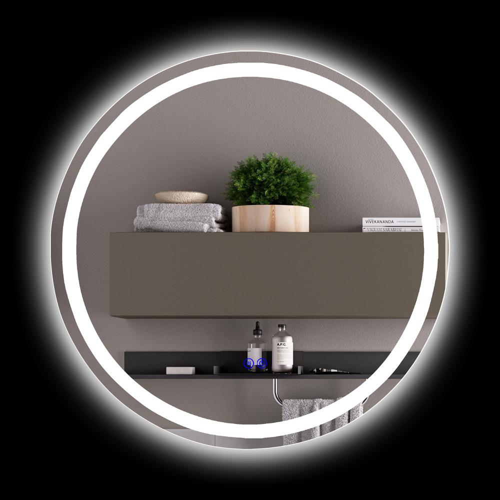 CHLOE Lighting LUMINOSITY Back Lit Round TouchScreen LED Mirror 3 Color Temperatures 3000K-6000K 24" Wide. Picture 6