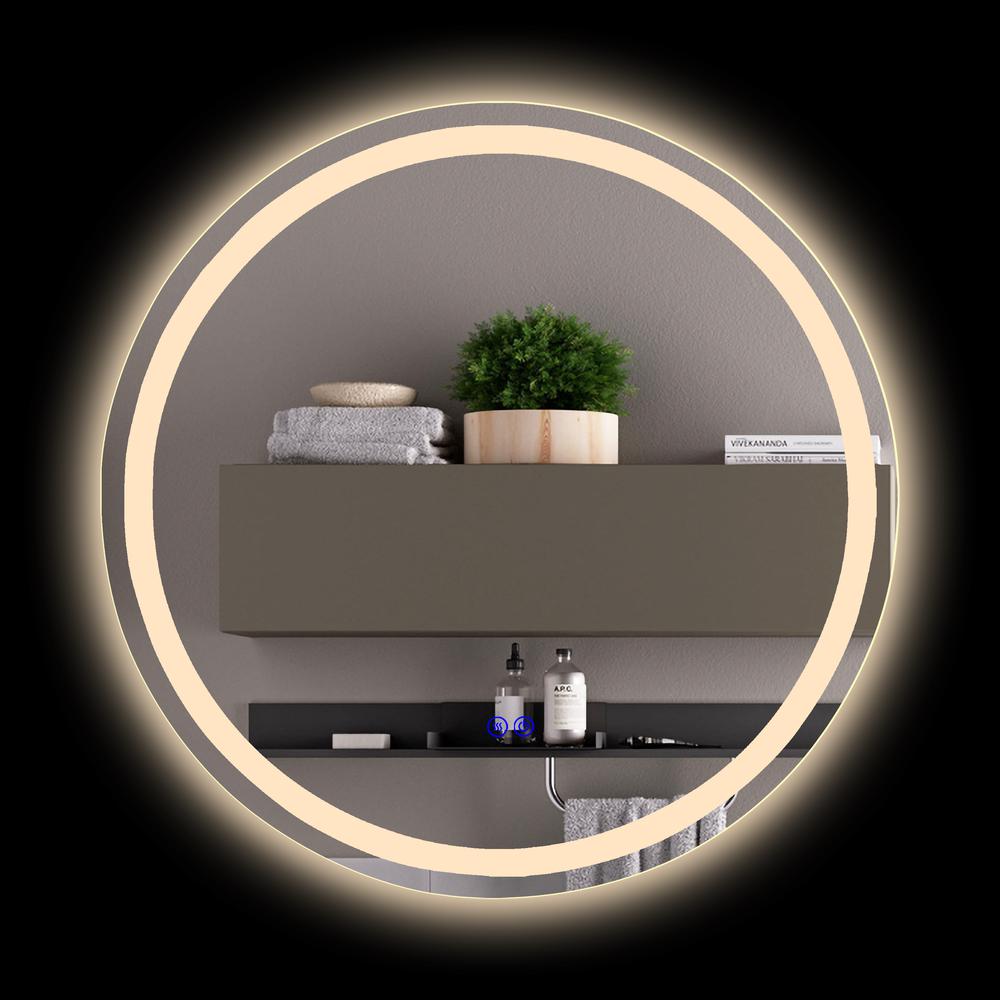 CHLOE Lighting LUMINOSITY Back Lit Round TouchScreen LED Mirror 3 Color Temperatures 3000K-6000K 24" Wide. Picture 7