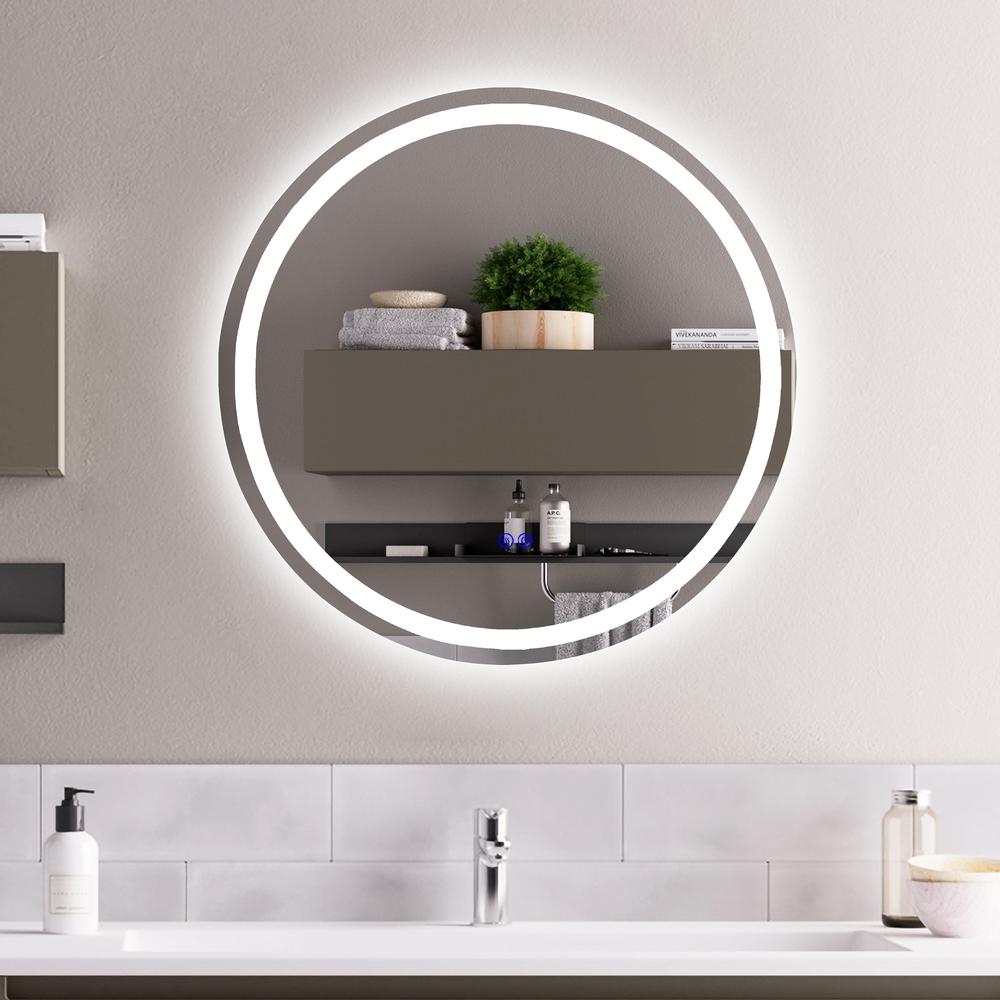 CHLOE Lighting LUMINOSITY Back Lit Round TouchScreen LED Mirror 3 Color Temperatures 3000K-6000K 24" Wide. Picture 14