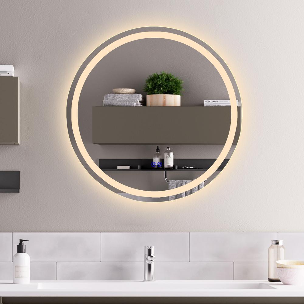 CHLOE Lighting LUMINOSITY Back Lit Round TouchScreen LED Mirror 3 Color Temperatures 3000K-6000K 24" Wide. Picture 15