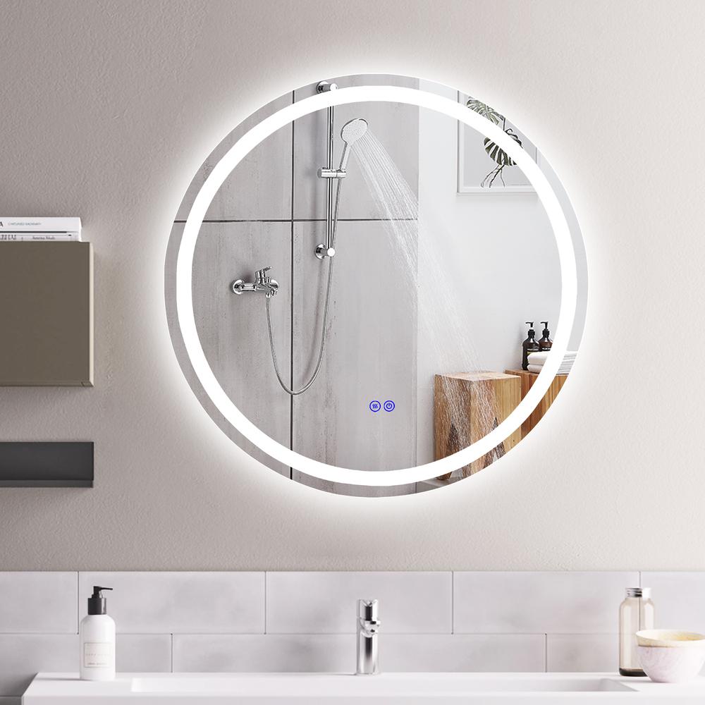 CHLOE Lighting LUMINOSITY Back Lit Round TouchScreen LED Mirror 3 Color Temperatures 3000K-6000K 28" Wide. Picture 14