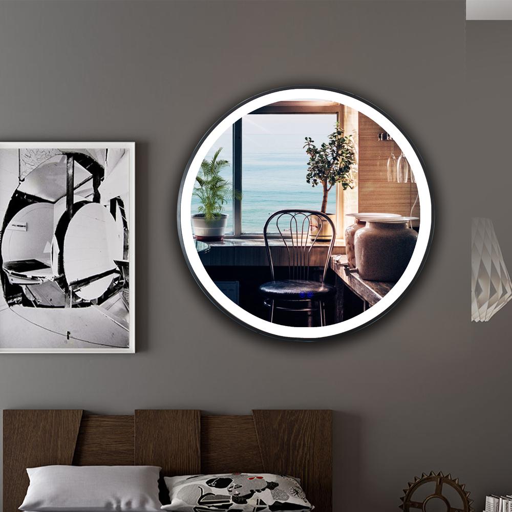 CHLOE Lighting LUMINOSITY Embedded Round TouchScreen LED Mirror 3 Color Temperatures 3000K-6000K 24" Wide. Picture 16