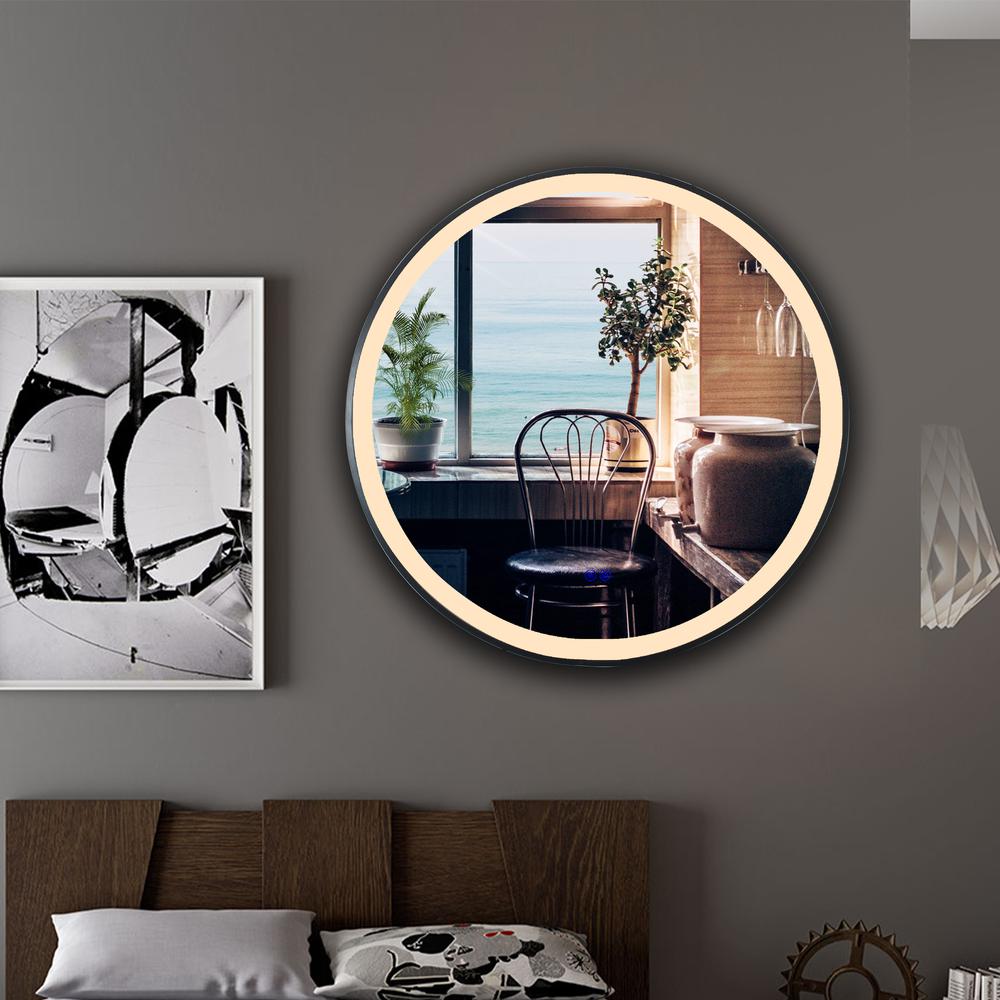 CHLOE Lighting LUMINOSITY Embedded Round TouchScreen LED Mirror 3 Color Temperatures 3000K-6000K 24" Wide. Picture 17