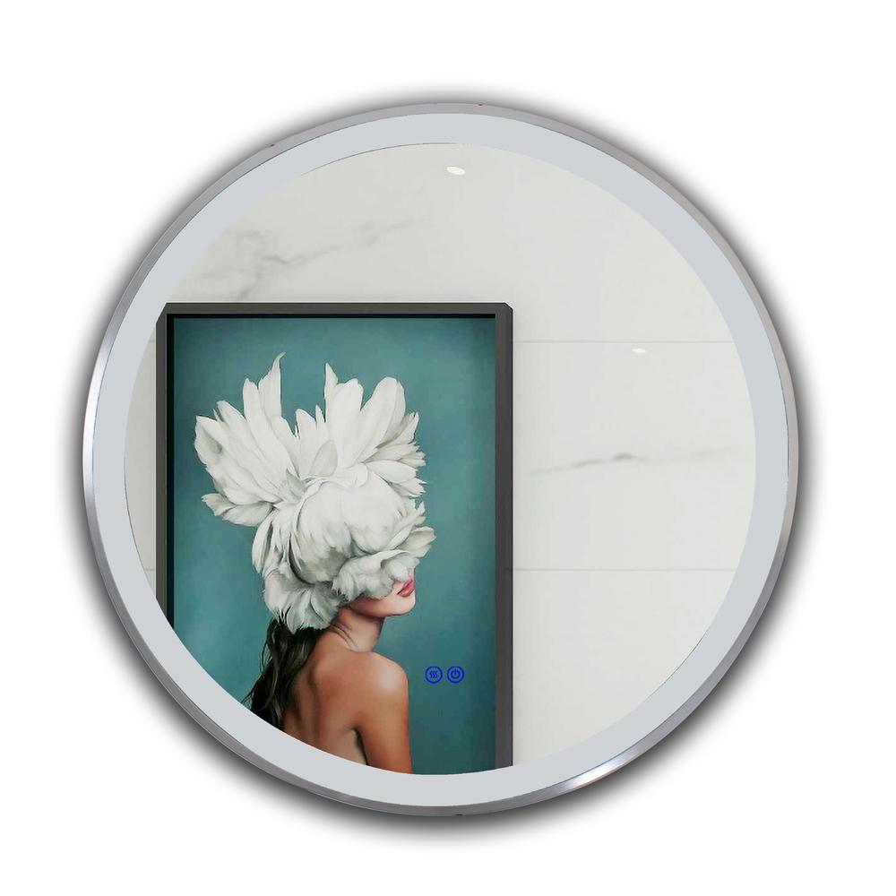 CHLOE Lighting LUMINOSITY- Embedded Round TouchScreen LED Mirror 3 Color Temperatures 3000K-6000K 24" Wide. Picture 4