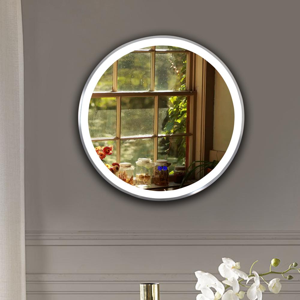 CHLOE Lighting LUMINOSITY- Embedded Round TouchScreen LED Mirror 3 Color Temperatures 3000K-6000K 24" Wide. Picture 16