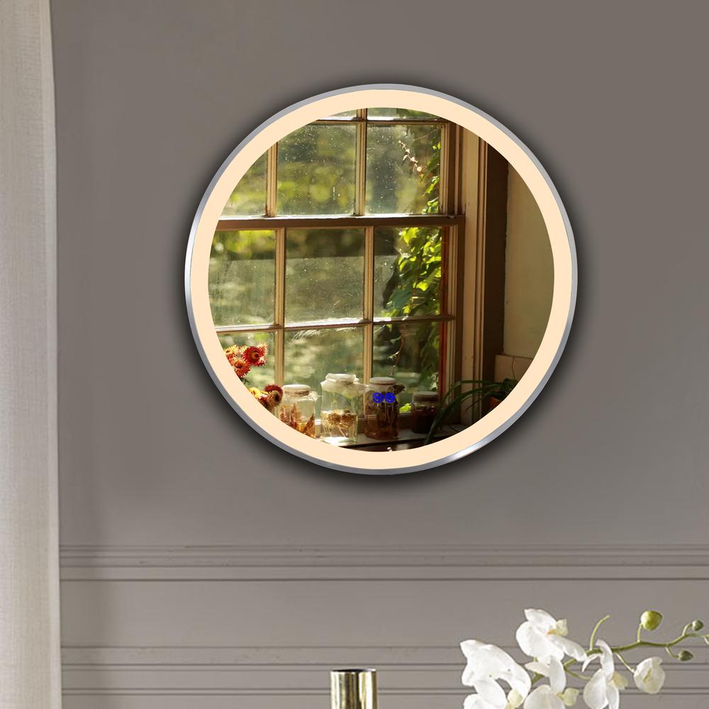 CHLOE Lighting LUMINOSITY- Embedded Round TouchScreen LED Mirror 3 Color Temperatures 3000K-6000K 24" Wide. Picture 17