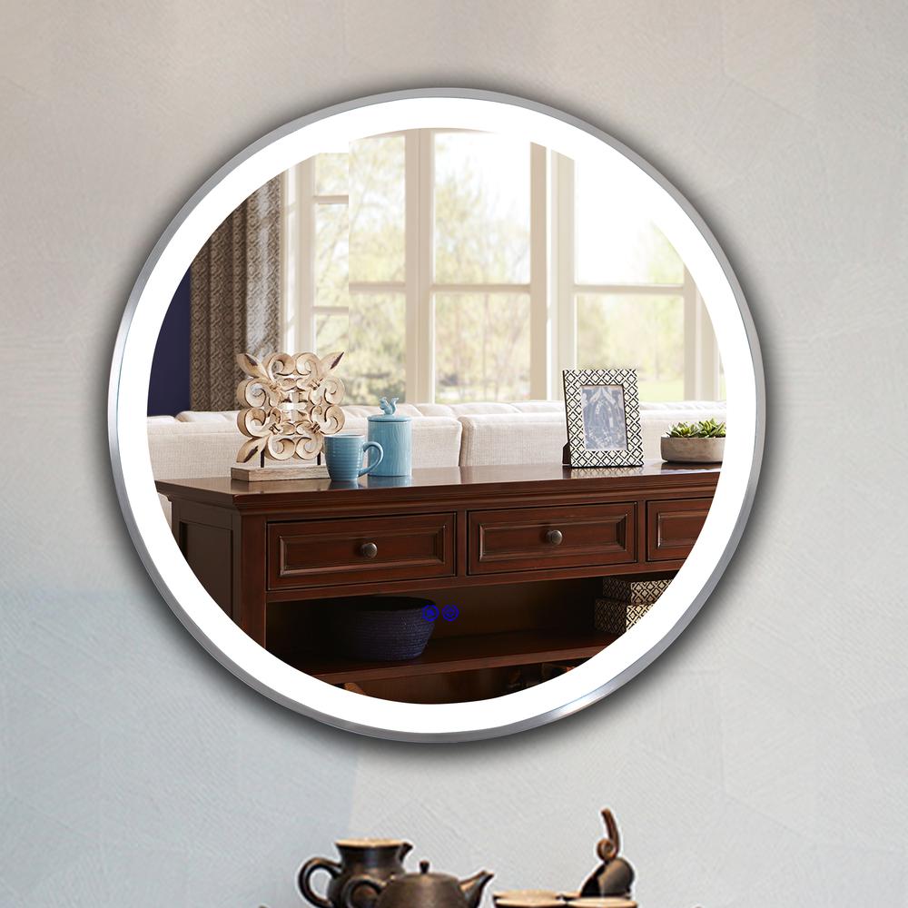CHLOE Lighting- LUMINOSITY Embedded Round TouchScreen LED Mirror 3 Color Temperatures 3000K-6000K 30" Wide. Picture 16
