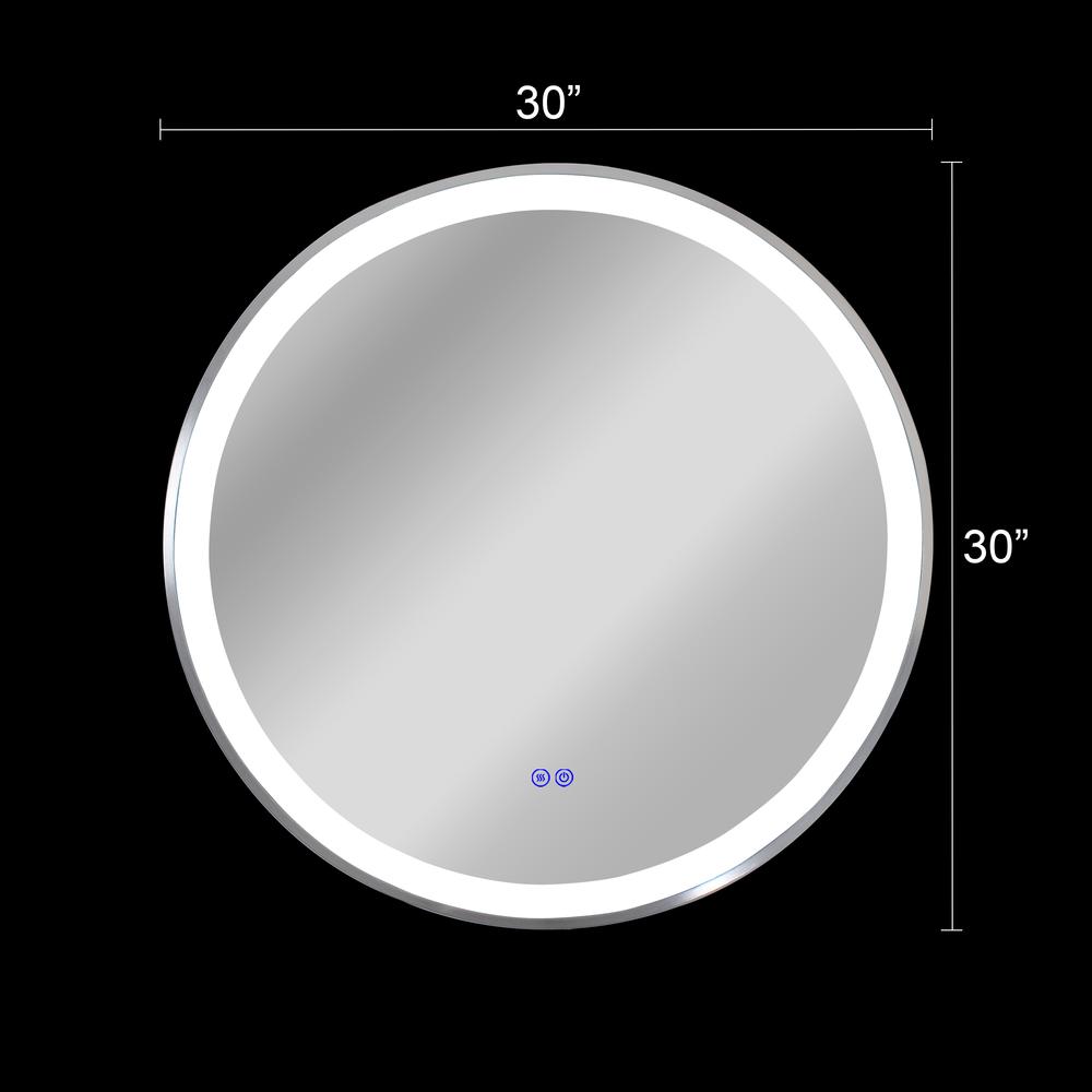 CHLOE Lighting- LUMINOSITY Embedded Round TouchScreen LED Mirror 3 Color Temperatures 3000K-6000K 30" Wide. Picture 18