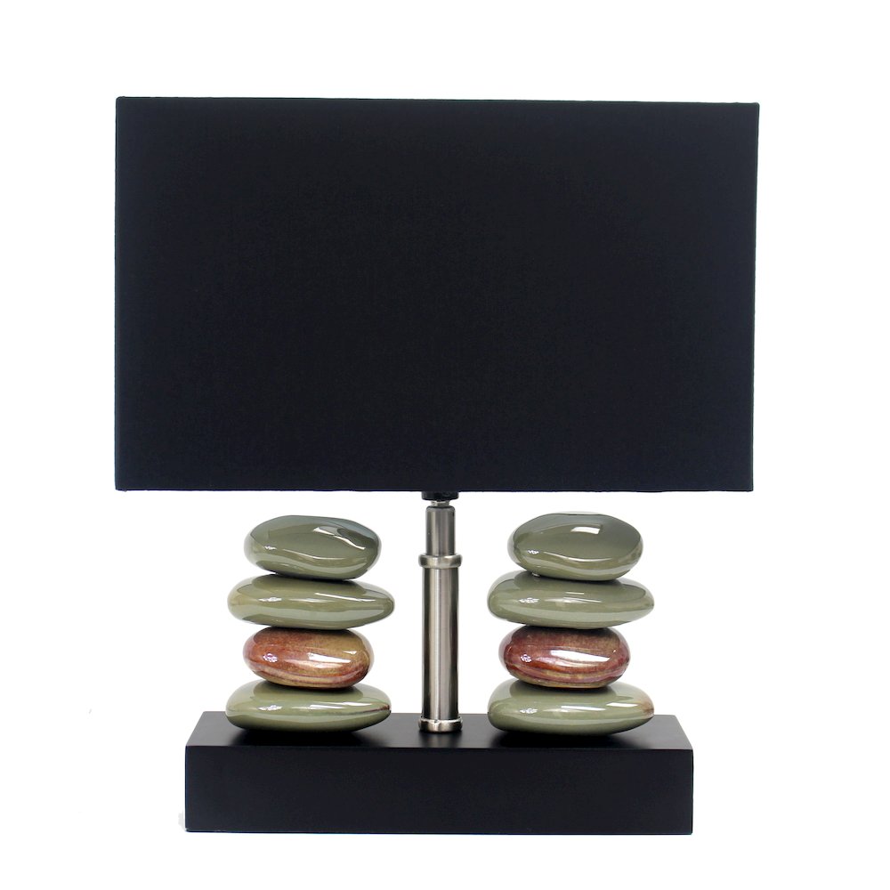 Rectangular Dual Stacked Stone Ceramic Table Lamp with Black Shade. Picture 1