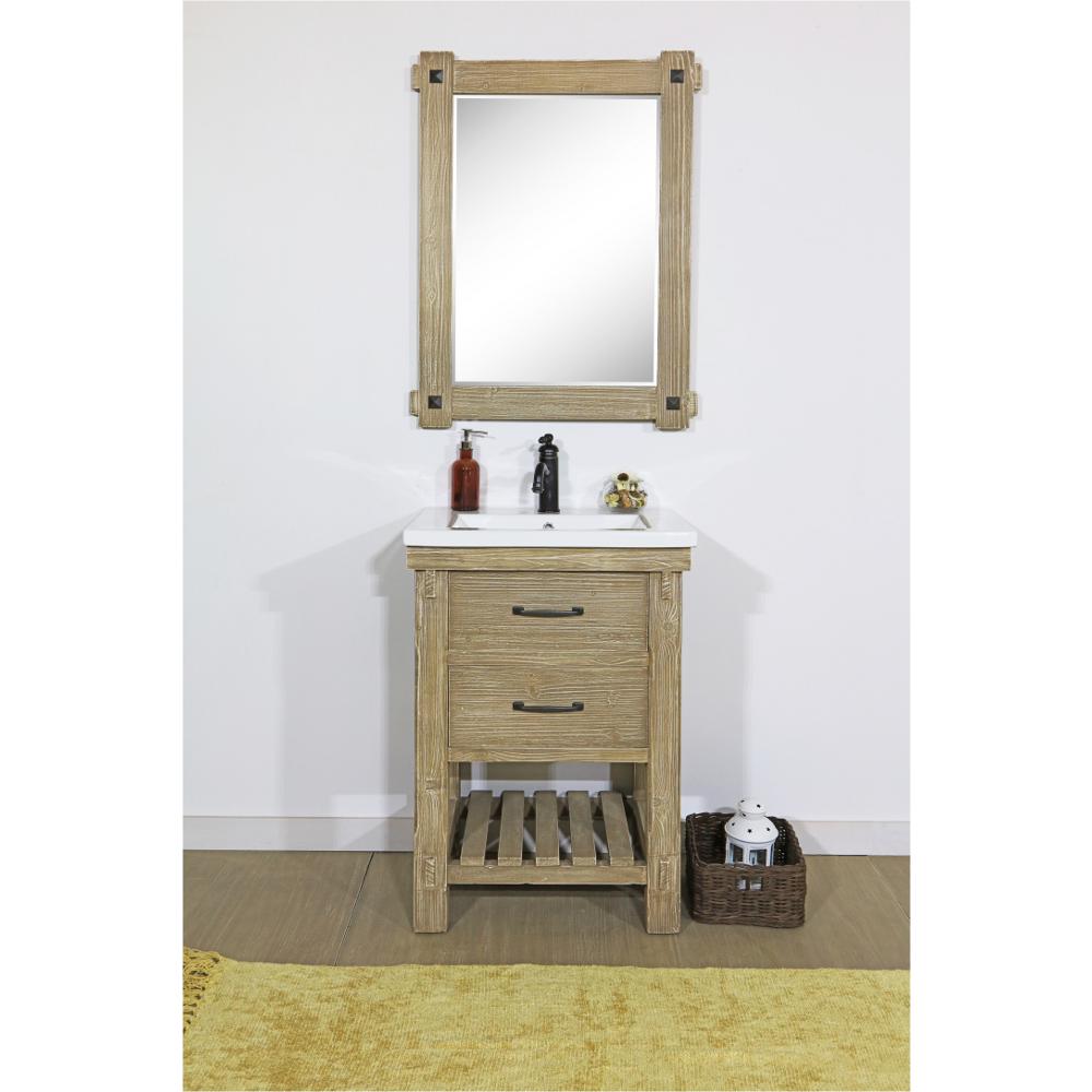 24 Rustic Solid Fir Vanity With Ceramic Single Sink No Faucet