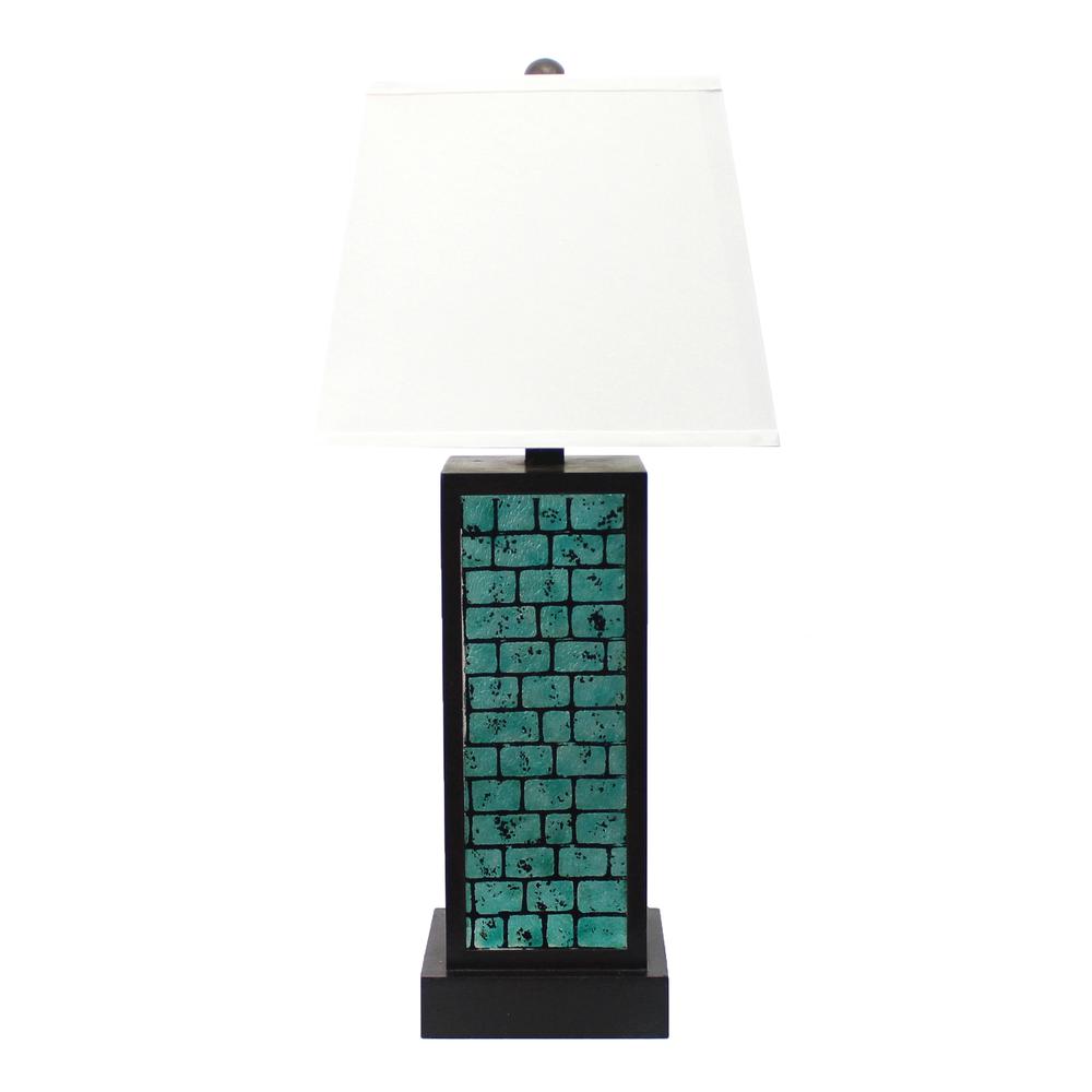 Contemporary Black Metal Table Lamp With Green Brick Pattern. Picture 6