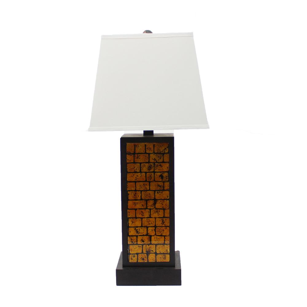 Contemporary Black Metal Table Lamp With Yellow Brick Pattern. Picture 6