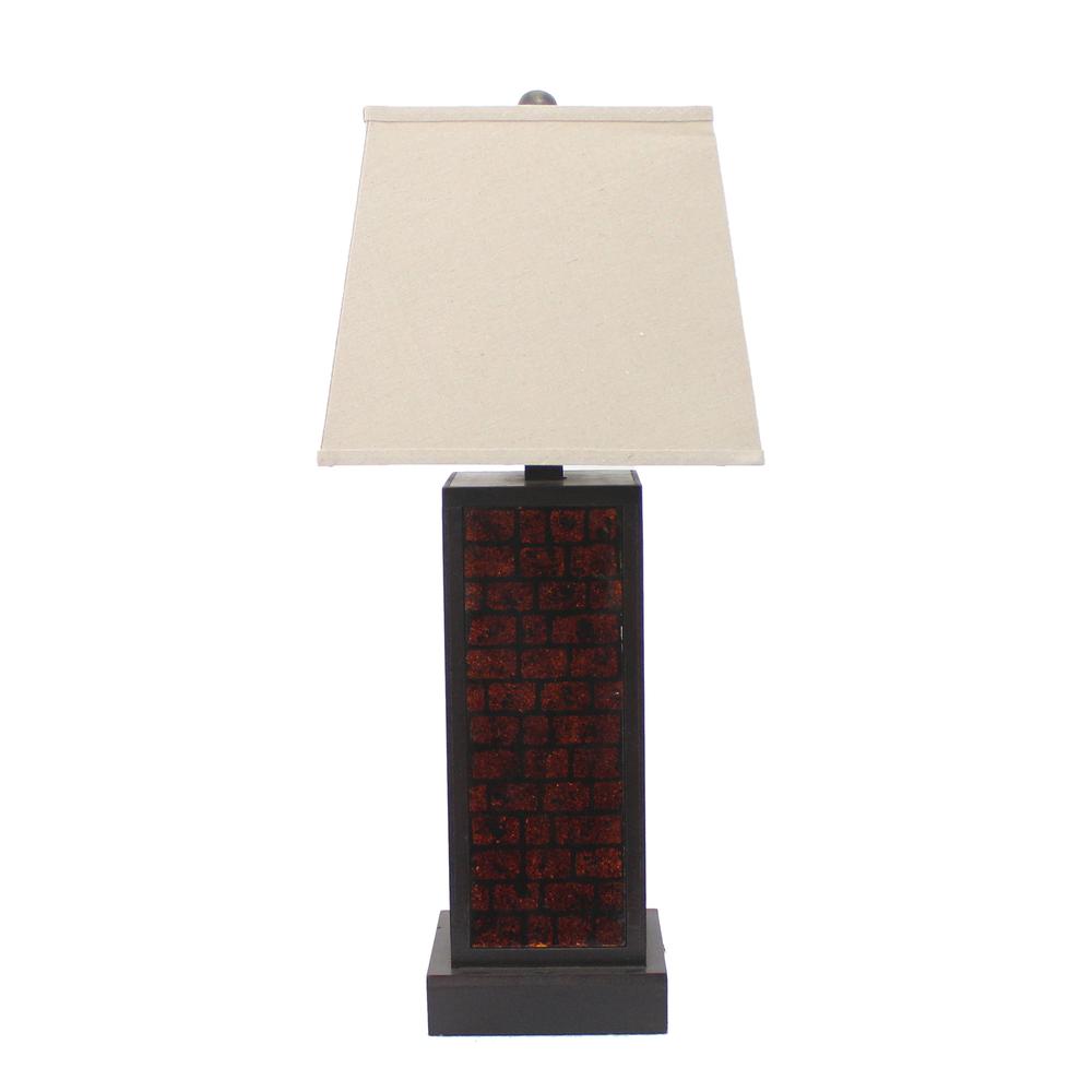 Contemporary Black Metal Table Lamp With Dark-Red Brick Pattern. Picture 6