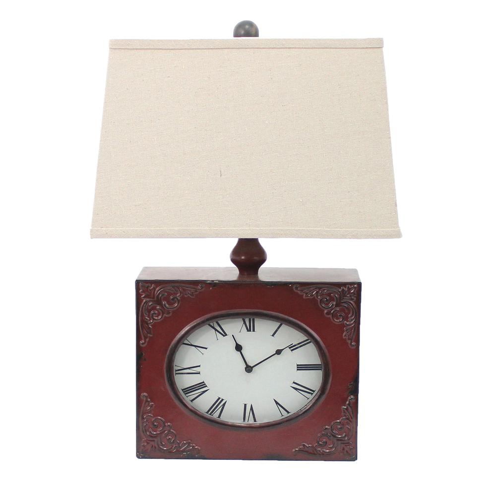 Vintage Red Table Lamp With Metal Clock Base. Picture 6