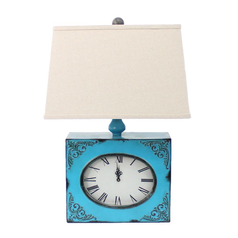 Vintage Blue Table Lamp With Metal Clock Base. Picture 6