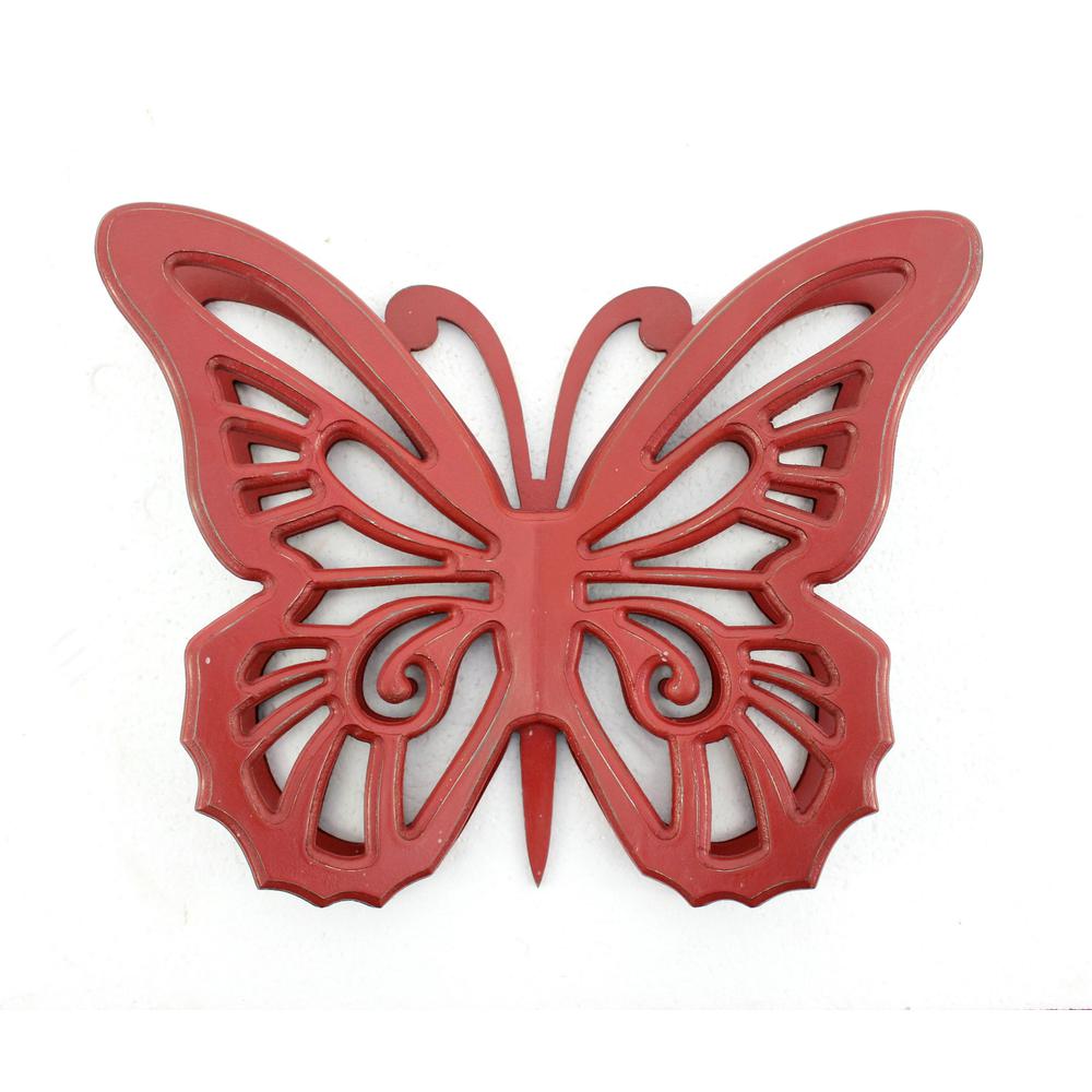 Rustic Butterfly Wooden Wall Decor With Red Finish. Picture 6