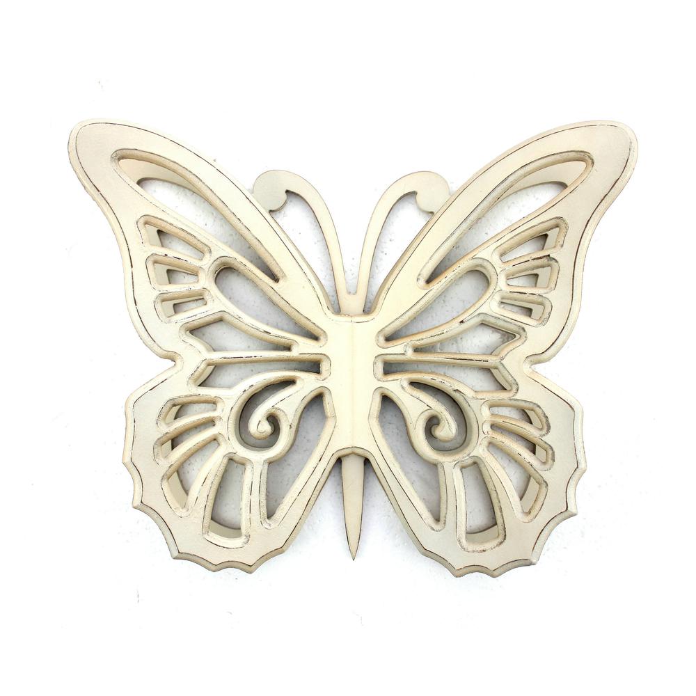 Rustic Butterfly Wooden Wall Decor With Light Yellow Finish. Picture 6