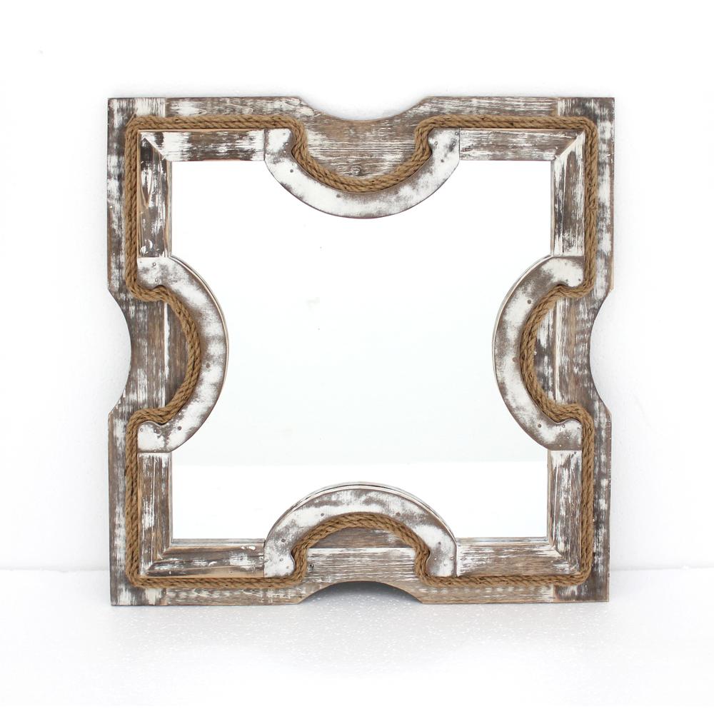 Rustic White-Washed Wooden Mirror Wall Decor. Picture 6