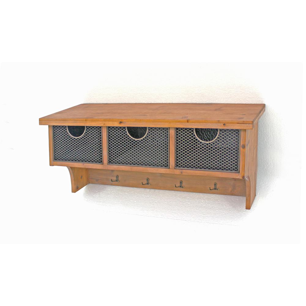 Rustic Wooden Wall Shelf With 3 Drawers. Picture 8