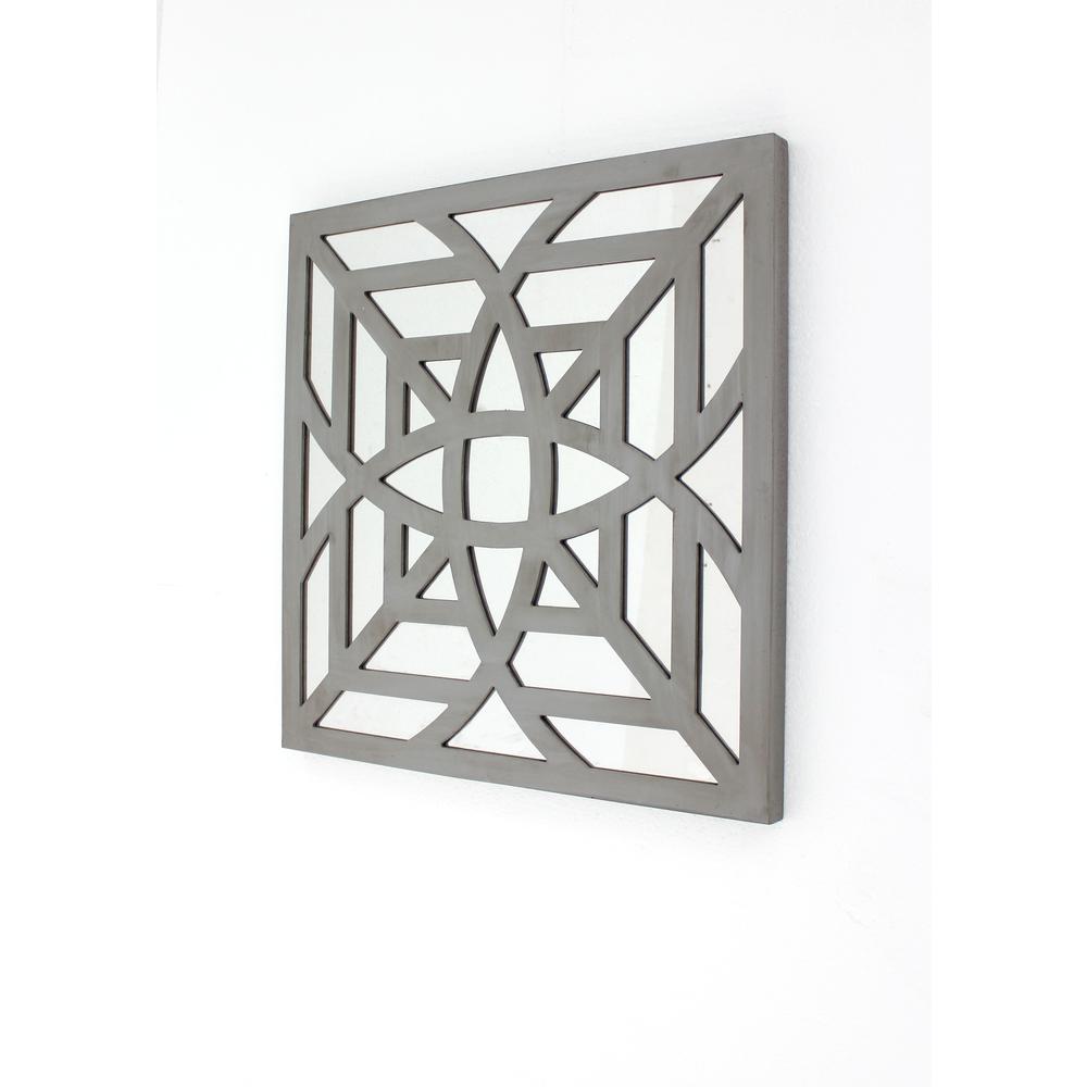 Contemporary Mirrored Square Grey Wooden Wall Decor. Picture 6